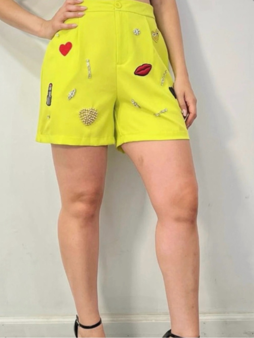 Embellished Lime Green Women's Shorts